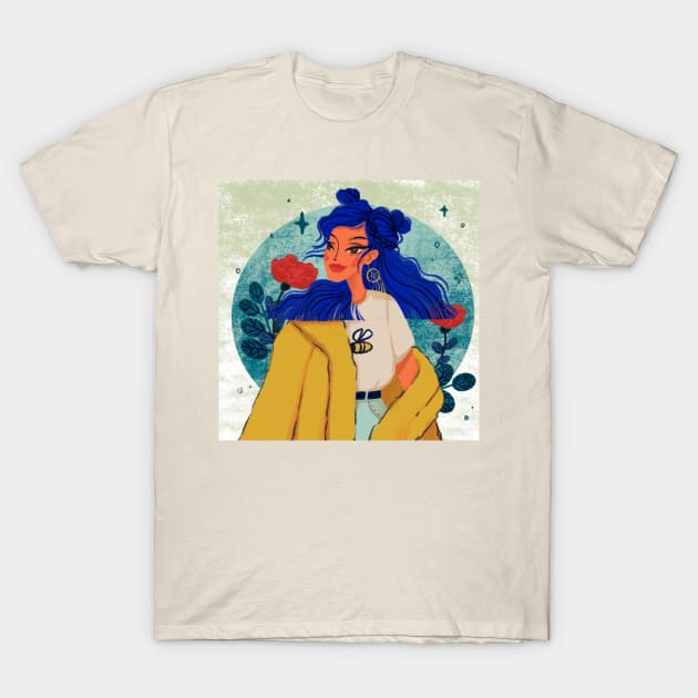 blue hair, don't care T-Shirt by MAGLISHNIMA